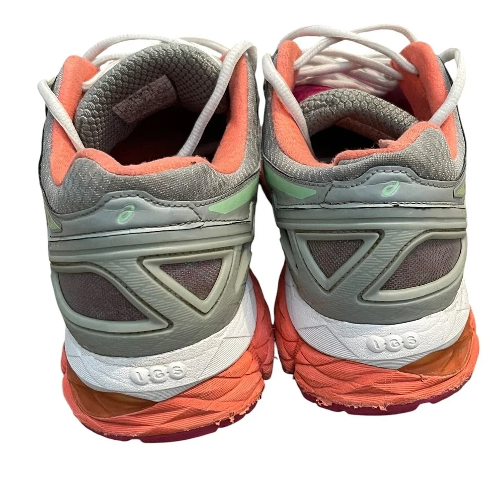Asics Womens Grey Gel Kayano 22 Size 9 Running Shoes T597N Pink Orange Athletic